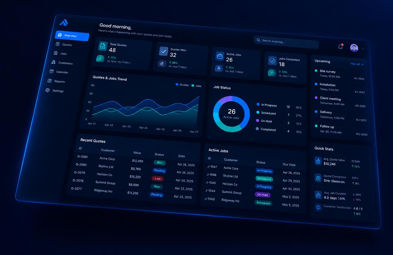Quotes & jobs dashboard concept preview