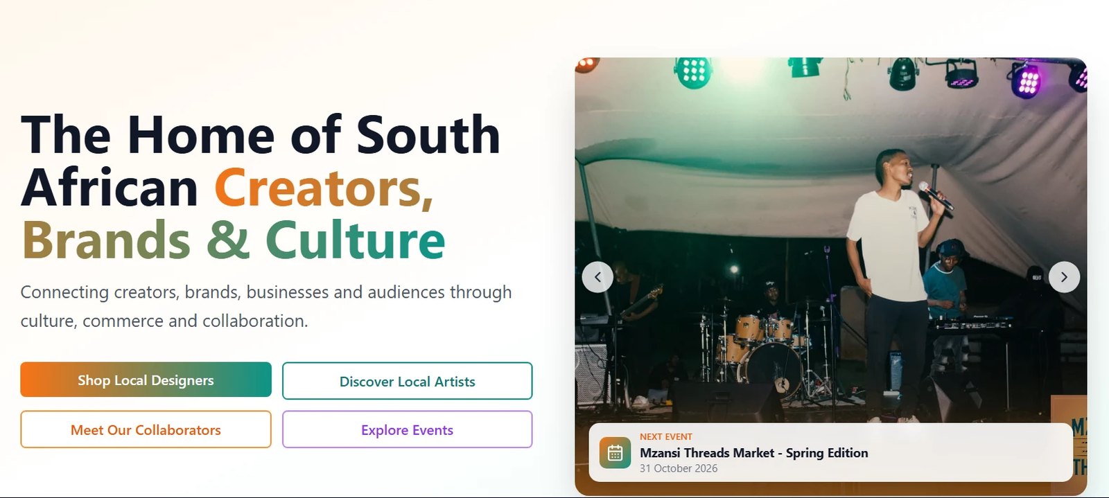 Screenshot of the Mzansi Threads home page